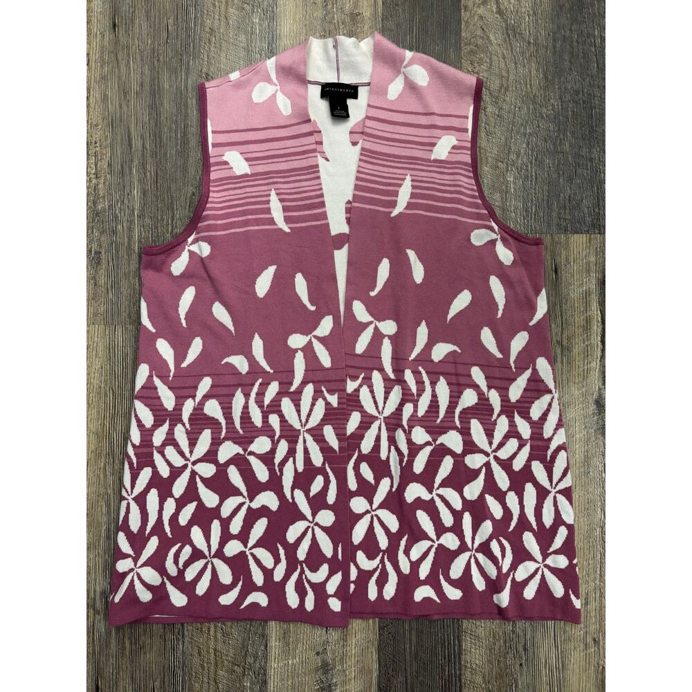 Investments Womens Mauve Pink Floral Knit Open Front Sleeveless‎ Cardigan Vest L